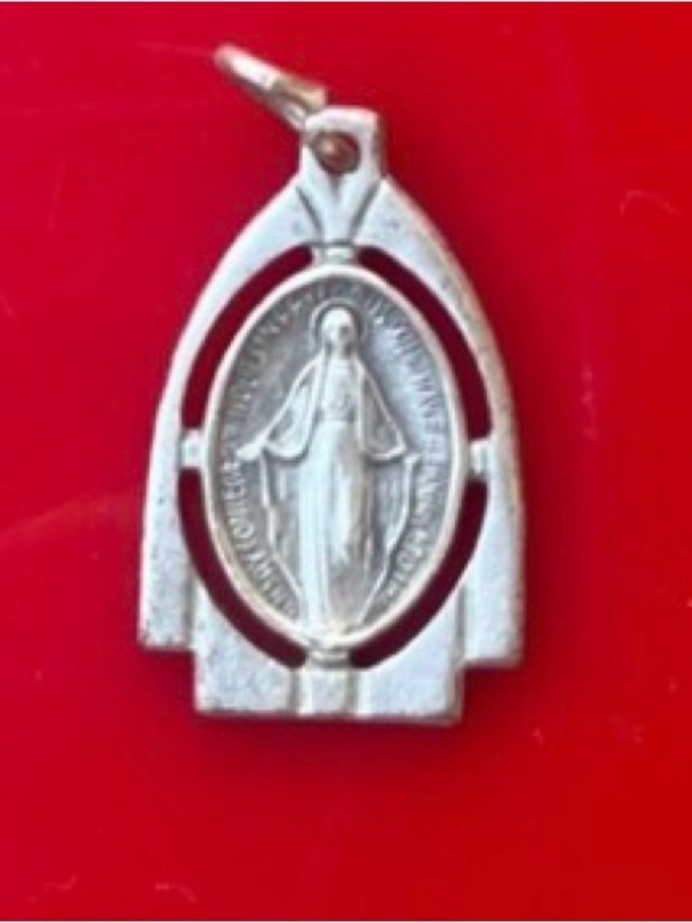Vintage Sterling Silver Religious Miraculous Medal Pendant -